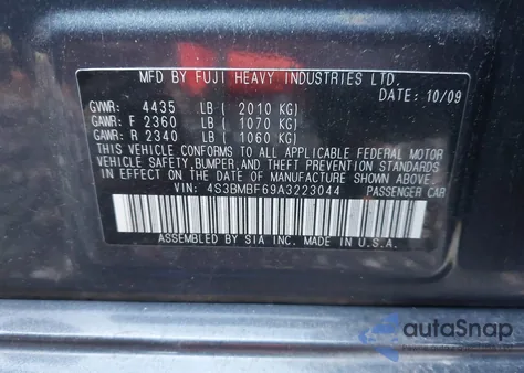 2010 Subaru Legacy 2.5I Premium z USA, uszkodzony, nr VIN 4S3BMBF69A3223044